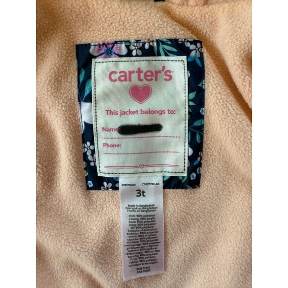 Carter's Lightweight Floral Unicorn Jacket Size 3T - Picture 4 of 6